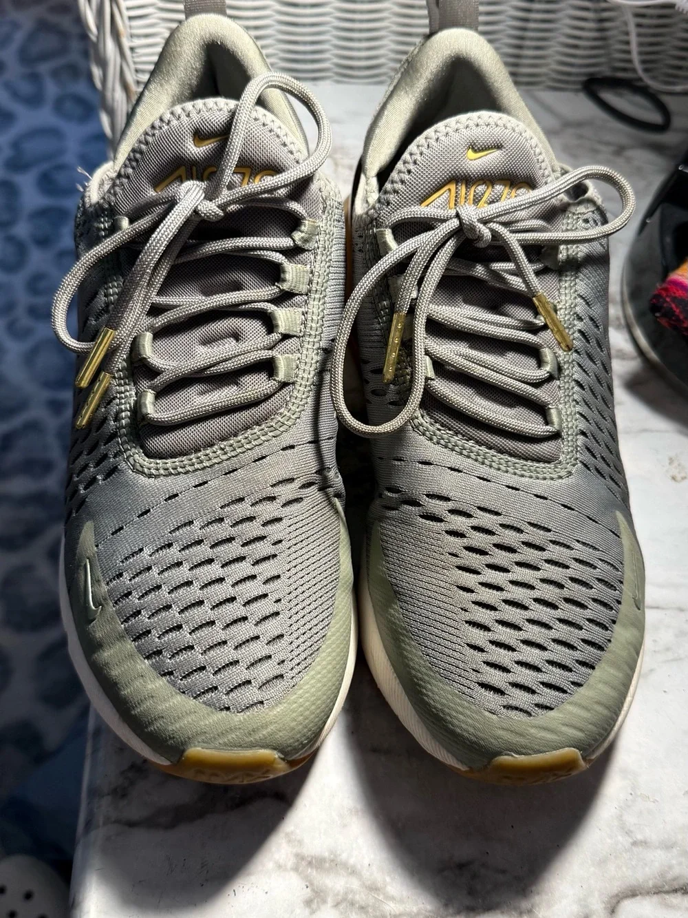 Nike Women's Olive Gray Sneakers with Gold Accents